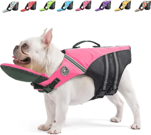 Mklhgty Chaleco salvavidas para perros, chaleco salvavidas reflectante para perro con cuello extraíble, alta flotabilidad para nadar y navegar, Rosa