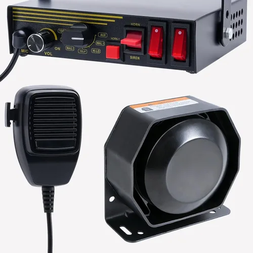 Sistema de sirena de policía de emergencia de 200 W, 12 V, 9 tonos, bocina de altavoz delgada, micrófono de mano, para vehículos de emergencia,