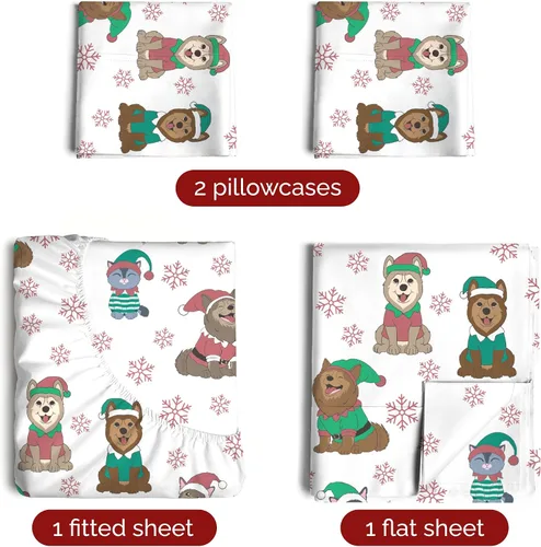 Miniatura 2 de Juego sábanas navideñas 3 piezas, esquinas tipo bolsillo profundo, suave, no se arruga, de invierno, para niños y niños pequeños, bonito diseño