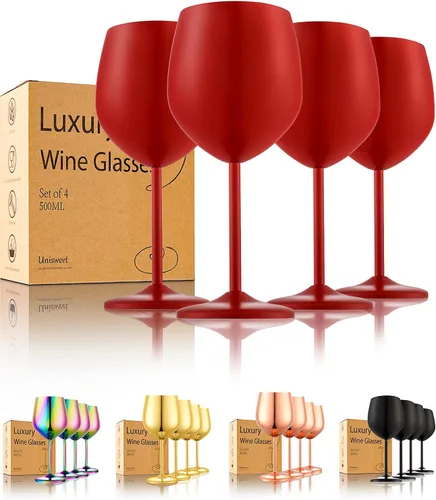 Miniatura 10 de UNISWEET Juego de 4 copas de vino de acero inoxidable irrompibles azules de 18 oz, copas de vino únicas de metal para exteriores, viajes, camping