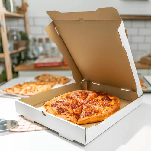 Miniatura 2 de Karat Cajas de pizza de 20,3 x 20,3 cm [paquete de 50] Cajas corrugadas de impresión roja clásica Ventiladas, resistentes a la grasa, duraderas