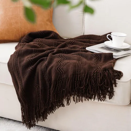Miniatura 2 de BATTILO HOME Manta marrón para sofá, manta bohemia decorativa de punto chocolate para el hogar, cama, 50 x 60 pulgadas Marrón ondulado