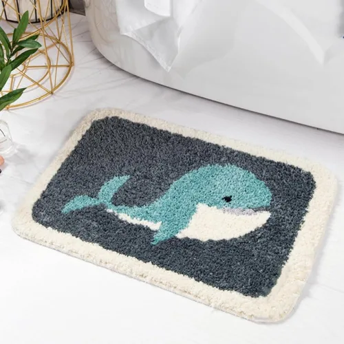 Alfombra de baño de microfibra con diseño de ballena, alfombra de baño para niños, decoración náutica con peces y océano, antideslizante, suave,