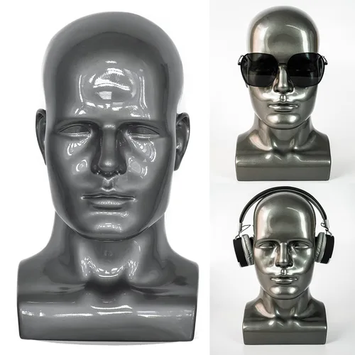 Miniatura 13 de FanLin Cabeza de maniquí masculino profesional para exhibir pelucas, sombreros, máscara de auriculares, gafas de sol, joyería y soporte de Azul