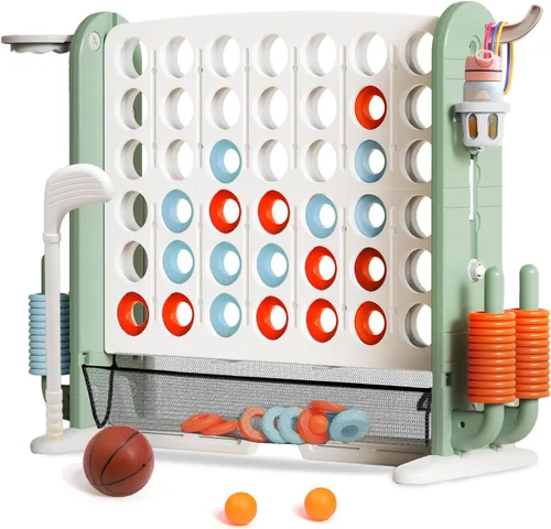 Miniatura 11 de Juego Gigante de Conectar 4 en Fila con Tela de Malla Altura Ajustable Set de Juego de Patio Jumbo 4-en-1 de 4-para-Anotar con Baloncesto, Golf