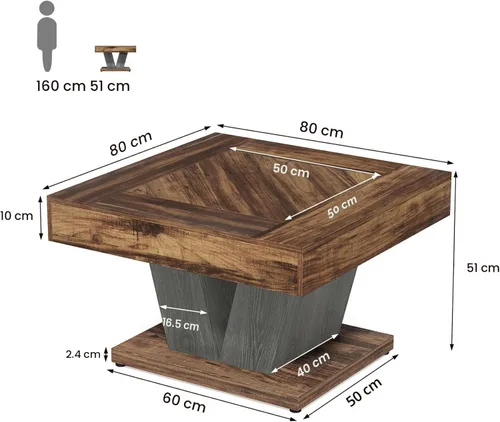 Miniatura 2 de Tribesigns – Mesa de café cuadrada, mesa central de madera para sala de estar, mesa de acento de té de cóctel moderna de 31.5" en color marrón