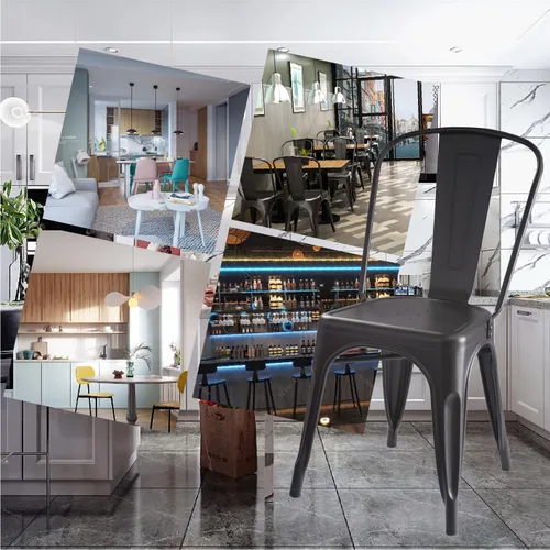 Miniatura 6 de V&LX Sillas de metal de 33 pulgadas, sillas de comedor de cocina estilo envejecido, sillas laterales apilables con respaldo, juego de 4, color negro