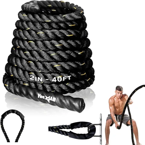 Miniatura 9 de Yes4All Cuerdas de batalla de 1.5/2 pulgadas con manga protectora extra, cuerdas de entrenamiento para entrenamiento cruzado en casa gimnasio