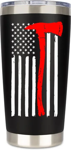 Miniatura 8 de Regalos de bomberos para hombres, vaso de viaje de acero inoxidable con tapa para taza de café, diseño de bandera de línea roja fina para bombero