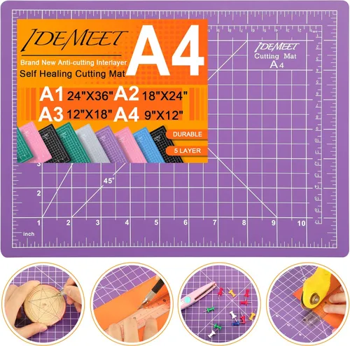 Miniatura 17 de Estera de corte autocurativa de 9"x12" de densidad mejorada, alfombrilla de corte rotatoria Idemeet para manualidades, protector de mesa de 5 capas