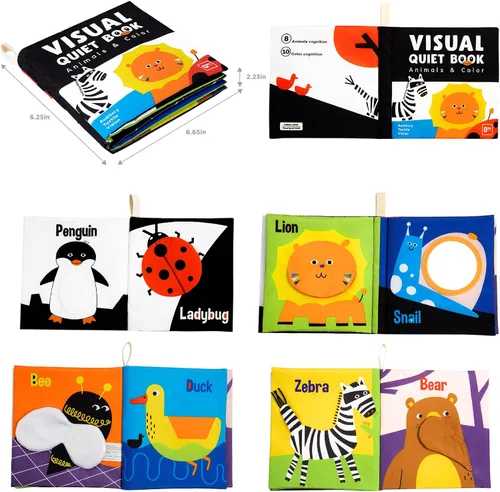 Miniatura 8 de beiens - Libros suaves para bebés, en blanco y negro, alto contraste, tela no tóxica, tacto y sensación de tela arrugada, juguetes de estimulación