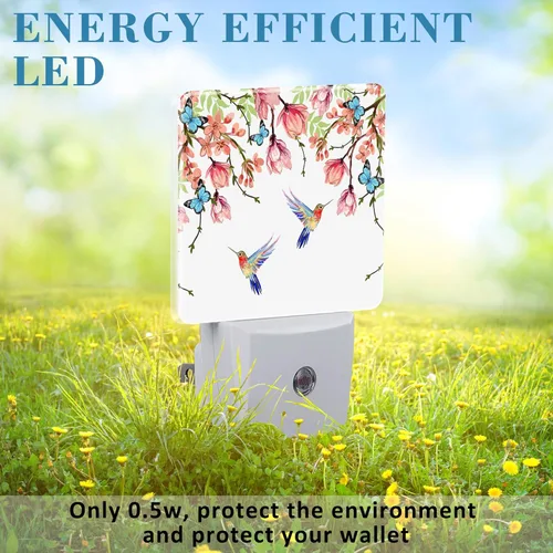 Miniatura 6 de Luz nocturna con colibríes y mariposas azules, enchufe de pared con sensor de atardecer a amanecer, linda luz nocturna para niñas, niños, mujeres