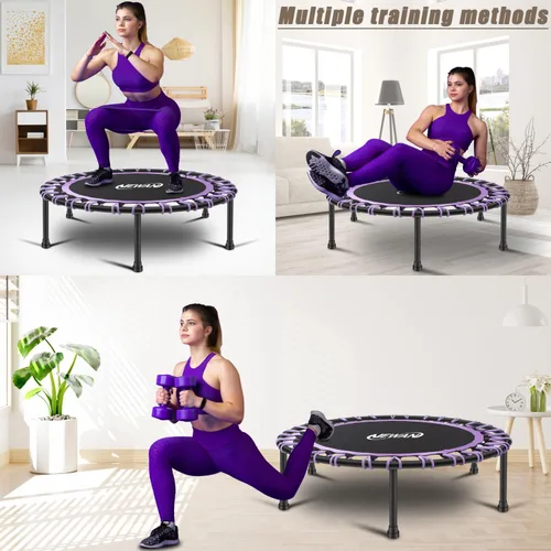 Miniatura 6 de Newan Mini trampolín silencioso de 40 a 48 pulgadas, trampolín de fitness, bungee rebote, entrenamiento cardiovascular, entrenamiento para adultos