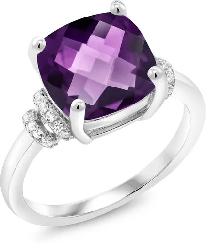 Miniatura 2 de Gem Stone King Anillo de compromiso de plata de ley 925 con amatista morada para mujer