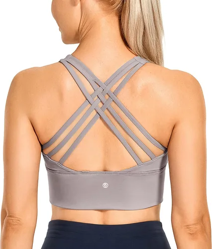 CRZ YOGA Sujetadores deportivos de tirantes largos para mujer, sin varillas, acolchados, cruzados, para yoga, recortados, camisetas sin mangas