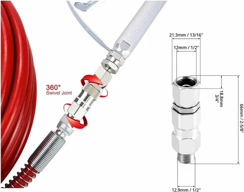Miniatura 2 de Junta giratoria de 1/4 de pulgada y 360 grados de rotación de acero inoxidable sin aire, manguera de pistola de pulverización de alta presión