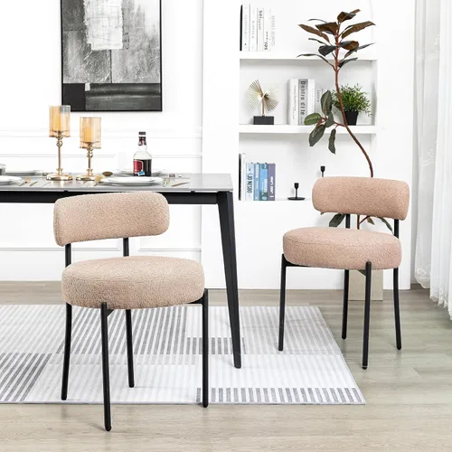 Miniatura 15 de DYHOME - Juego de 2 sillas de comedor de bouclé negro, sillas de cocina modernas de mediados de siglo con respaldo curvo y patas de metal, sillas