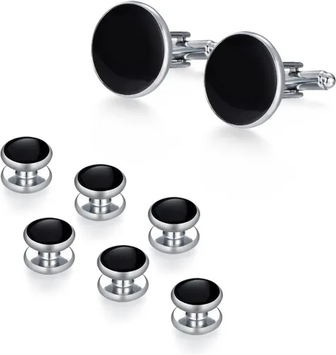 Miniatura 3 de UJOY Juego de gemelos y tachuelas en blanco, redondos, 4 colores, camisa esmoquin, botones empaquetados en caja de gemelos para hombres