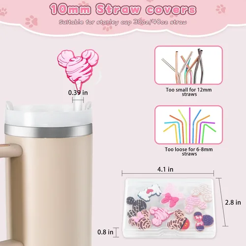 Miniatura 3 de 9 cubiertas de pajita para vaso Stanley Tumbler de 30 oz / 40 oz, tapas de pajita a prueba de fugas de 10 mm de silicona, lindas cubiertas