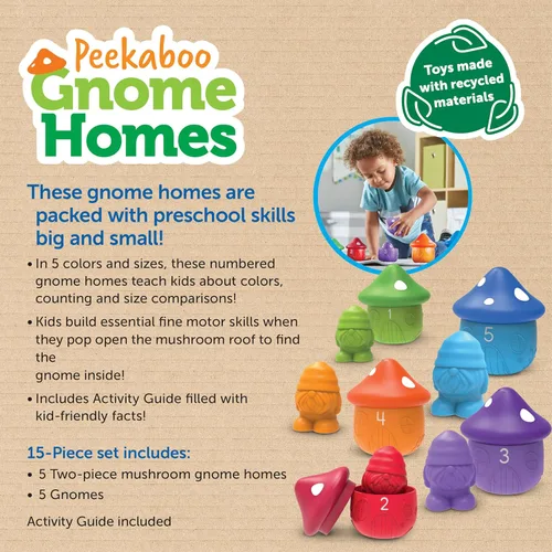 Miniatura 6 de Learning Resources Peekaboo Gnome Homes - Juguetes de clasificación para niños pequeños, reconocimiento de colores y tamaños, habilidades motoras