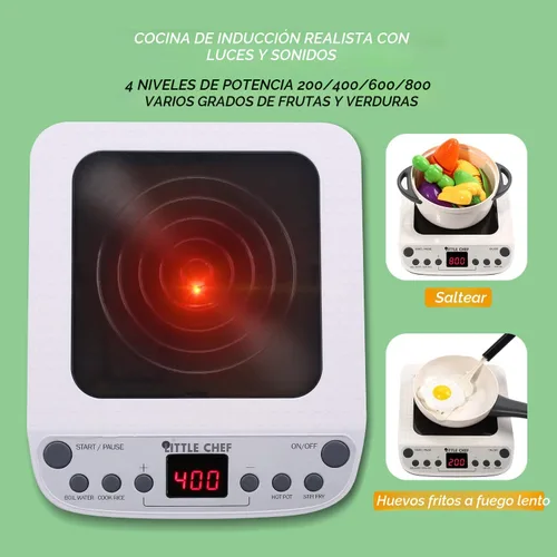 Miniatura 2 de CUTE STONE - Juguete de cocina de juego de roles con olla a presión de vapor y olla a presión y placa de inducción electrónica, utensilios de Blanco