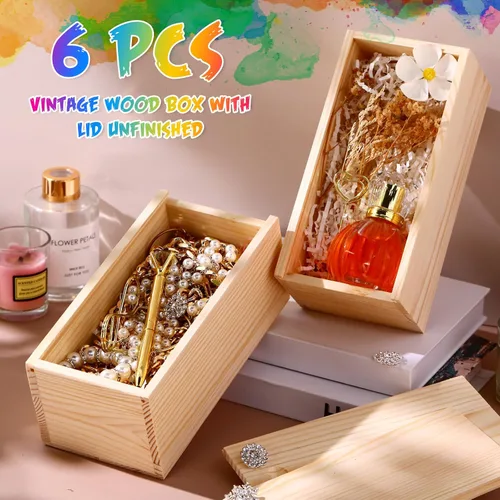 Miniatura 3 de Suzile 6 cajas de madera sin terminar con tapa deslizante, 7.87 x 3.94 x 3.15 pulgadas, caja de regalo pequeña de madera rectangular