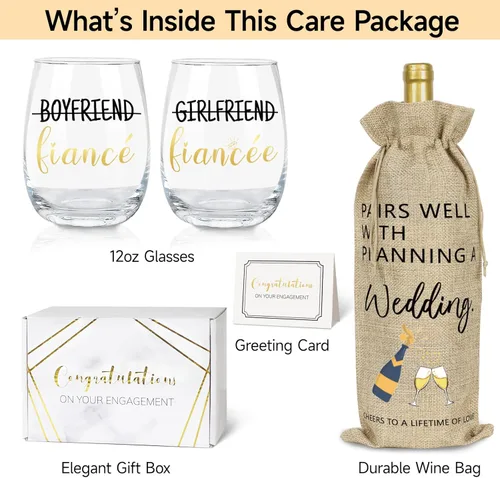 Miniatura 6 de Frerdui Regalos de compromiso para parejas, novio y novia, juego de regalo de compromiso con bolsa de vino, regalo de prometido para él y su novia