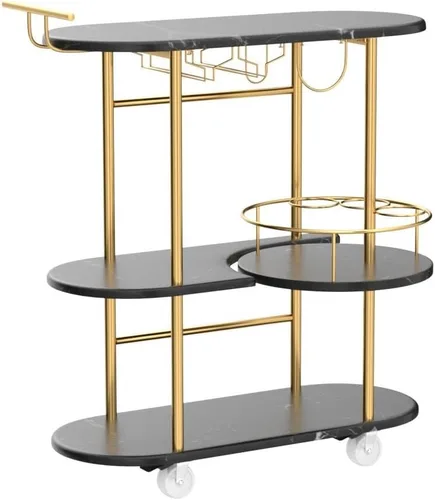 Miniatura 4 de Carritos de bar negros PAUKIN con estantes de almacenamiento de 4 niveles, carrito de servicio de bar móvil con estante para vino y soporte