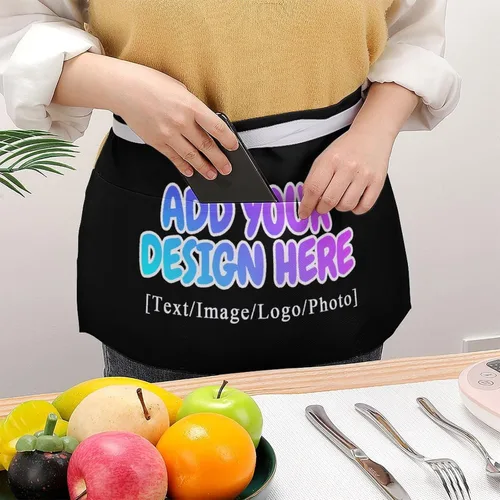 Miniatura 117 de AXKEUDO Delantal personalizado con bolsillos, delantales de cintura para camarera para cocinar en casa, restaurante, servir trabajo
