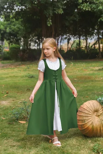 Miniatura 13 de Scarlet Darkness Vestido renacentista para niñas, disfraz de princesa medieval de dos piezas, 7-14 años