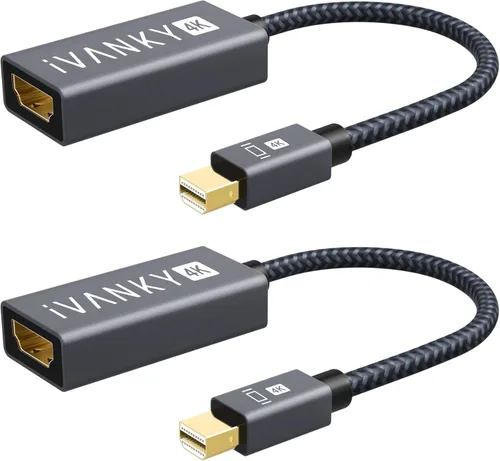 IVANKY Adaptador Mini DisplayPort a HDMI 4K@30Hz Paquete de 2, Thunderbolt 1 y 2 a HDMI, Adaptador Mini DP a HDMI para MacBook Air/Pro, Surface