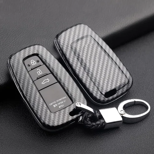 Miniatura 3 de Funda para llavero Toyota, funda de llavero con patrón de fibra de carbono ABS para Toyota Corolla Camry RAV4 Highlander 4Runner Prius CH-R Prado