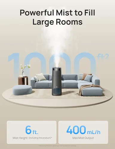 Miniatura 3 de DREO Humidificador inteligente de 16 L para habitación grande, 1000 pies cuadrados, humidificadores de aire de niebla fría de 130 horas para Gris