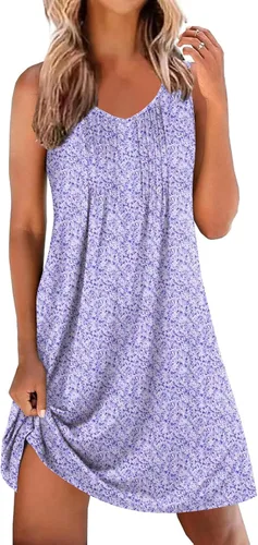 Miniatura 7 de Ekouaer Camisones para Mujeres Sin Mangas Camisa de Dormir Tipo Tank Camisón Cuello en V Camisola Plisada Camisa de Noche Vestido de Dormir Suave