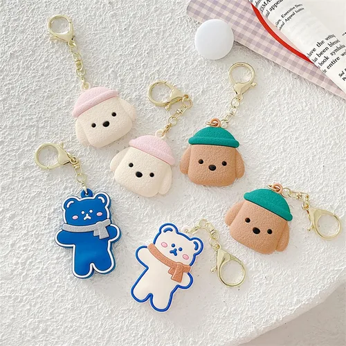 Miniatura 6 de Funda de silicona de animales lindos compatible con Airtags Finder Location Tracker Llavero para niños y mascotas llaves blanco (White Bear)