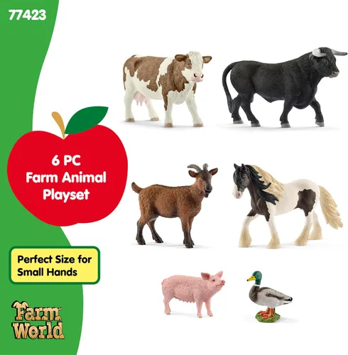 Miniatura 5 de Schleich Farm World Farm Animals - Juego de figuras de animales de granja, vaca, toro, cabra, pato y cerdo, 6 piezas realistas y duraderas, regalo