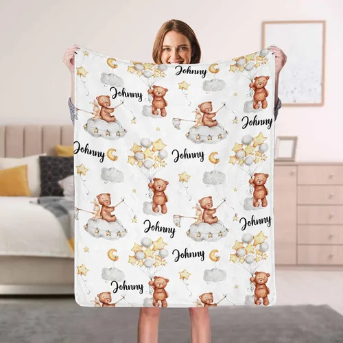 YESCUSTOM Manta de bebé personalizada con nombre para niñas y niños, manta de bebé personalizada con globo de estrella pequeña para niños recién