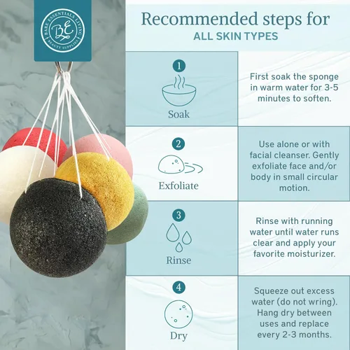 Miniatura 5 de Bare Essentials Living - Juego de esponjas Konjac (paquete de 12) con esponja facial de carbón de bambú activado, natural, ideal para tratamientos