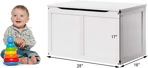 Miniatura 7 de Costzon Caja de juguetes de madera para niños, baúl y banco de almacenamiento para niños con tapa abatible, bisagras, organizador de almacenamiento