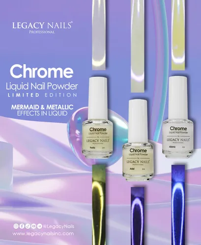 Miniatura 9 de LEGACY NAILS Polvo líquido profesional para uñas CROMADO - ALANA 0.2 fl oz - Revela la magia de los efectos iridiscentes, nacarados y metálicos - Di