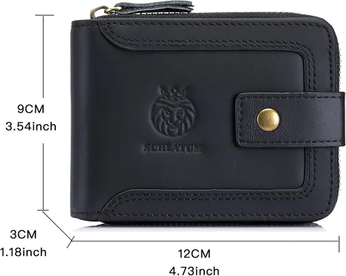 Miniatura 31 de LUKZIJAES Billetera de cuero genuino para hombre, con bloqueo RFID, delgada, plegable, bolsillo frontal, #3-Café, Vintage