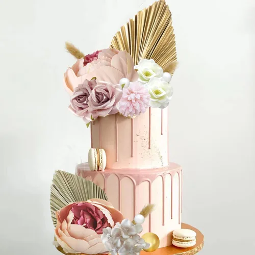 Miniatura 5 de 32 piezas de adornos bohemios para pasteles con flores y hojas de palma, decoraciones de pasteles para bodas bohemias, baby shower, suministros