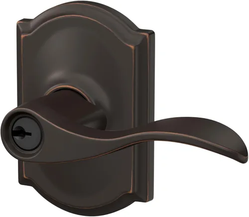 Miniatura 8 de Schlage - Manija de acento con moldura Camelot y cerradura de acceso con llave, en bronce antiguo, modelo F51A ACC 716 CAM Bronce Envejecido