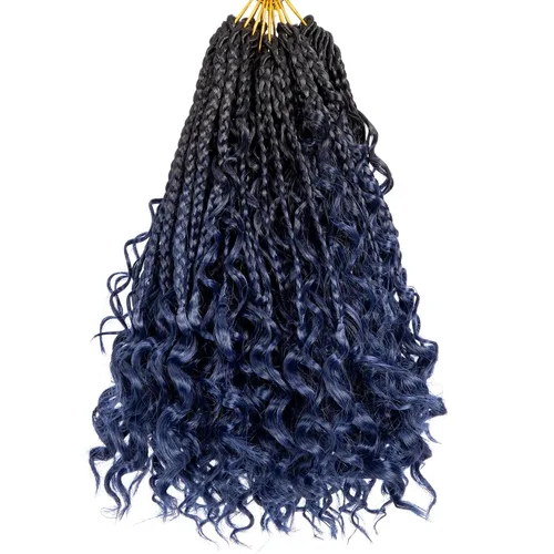 Miniatura 20 de Unionbeauty - 8 paquetes de trenzas bohemias de diosa en caja, de ganchillo de pelo para mujer negra, 8 pulgadas de trenzas de caja bob bohemias