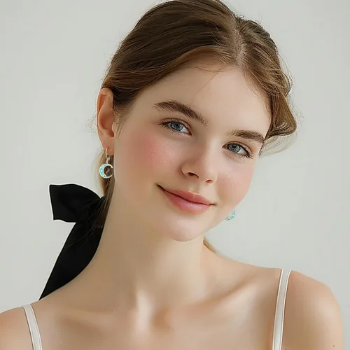 Miniatura 195 de Aretes colgantes de plata de ley con diseño de árbol de la vida, flor, abeja, animales, gato, colibrí, piedra lunar, turquesa, aretes con cierre