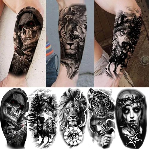 Miniatura 2 de EGMBGM 59 hojas de tatuajes temporales 3D en negro de Halloween para hombres, mujeres, niños, tatuajes temporales de manga de larga duración, falsos