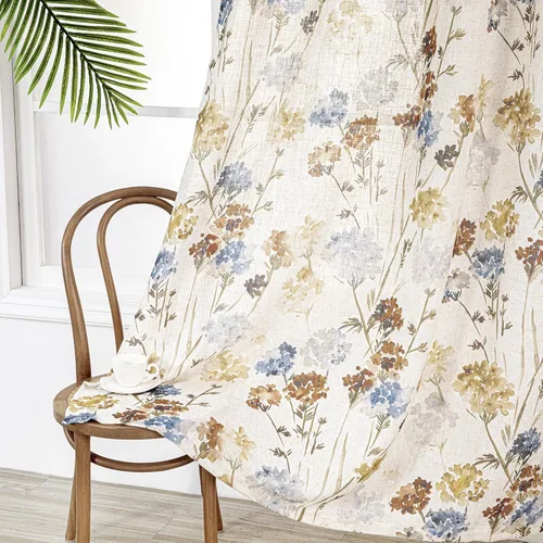 Miniatura 3 de MYSKY HOME Juego de 2 paneles de cortinas florales de lino de 84 pulgadas de largo, semitraslúcidas, filtrantes de luz, cortinas con ojales