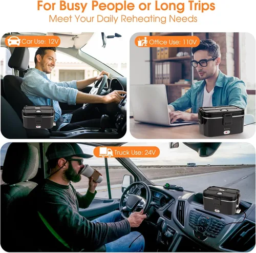 Miniatura 3 de Kabbas Lonchera eléctrica portátil de 1.8 L para adultos, lonchera térmica de 100 W para hombres con doble contenedor extraíble, calentador