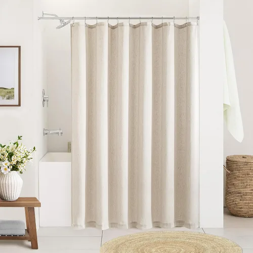 Miniatura 24 de Cortina de ducha de lino de avena 36x72 para cabina de ducha, cortinas neutras grisáceas beige de lino para baño, decoración bohemia de baño