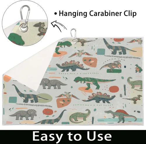 Miniatura 4 de AUUXVA Divertida toalla de golf con diseño de dinosaurio de animales para bolsas de golf con clip para hombres y mujeres, bonita toalla de golf
